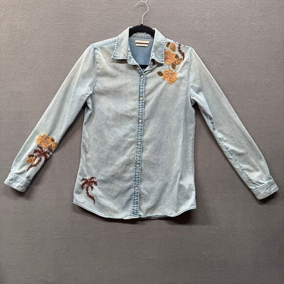 Scotch Soda Embroidered Denim Button Down Shirt Womens S Boho Western Casual - Picture 3 of 12